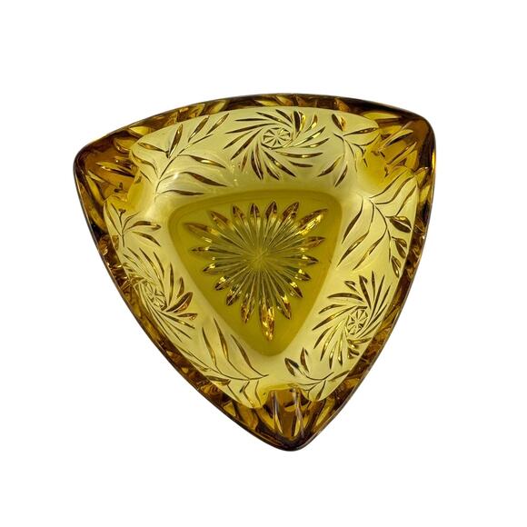 Amber Triangular Glass Ashtray 3 Rests Starburst Attributed to Hazel Atlas - Picture 8 of 16